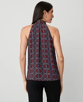 Ann Taylor Paisley Tie Neck Halter Top Black Women's