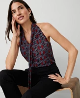 Ann Taylor Paisley Tie Neck Halter Top Black Women's