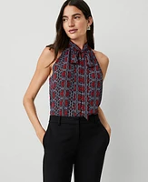 Ann Taylor Paisley Tie Neck Halter Top Black Women's