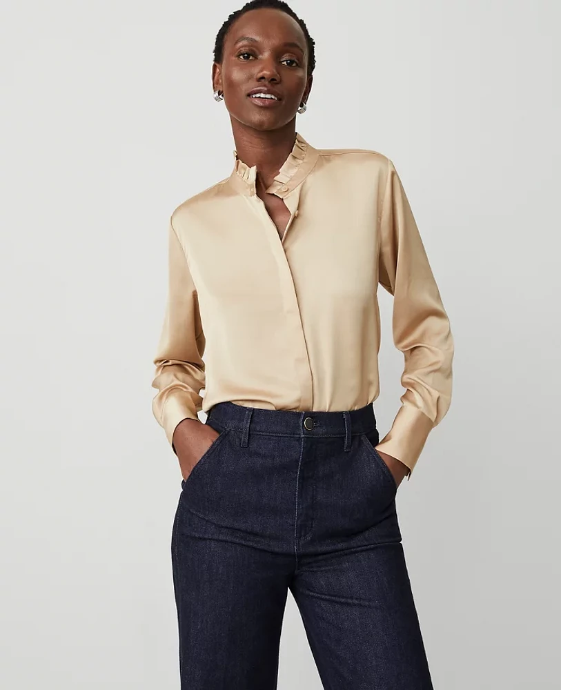 Ann Taylor Ruffle Neck Blouse Women's