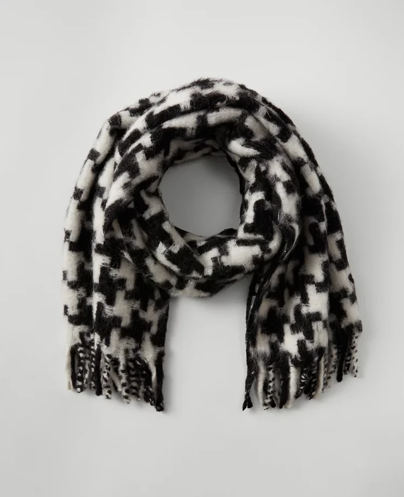 Ann Taylor Houndstooth Blanket Scarf Black Women's