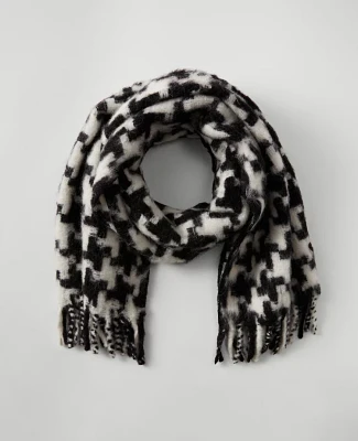 Ann Taylor Houndstooth Blanket Scarf Black Women's