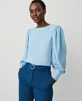 Ann Taylor Petite Shirred Cuff Blouse Santa Cruz Blue Women's