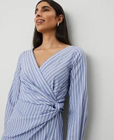 Ann Taylor Striped Asymmetric Shirtdress Colony Blue Women's