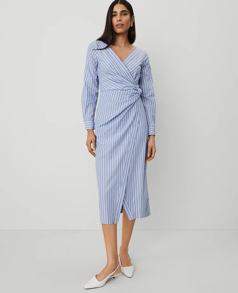 Ann Taylor Striped Asymmetric Shirtdress Colony Blue Women's