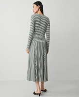 Ann Taylor Striped Knit Midi Flare Dress Dried Cilantro Women's