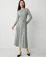 Ann Taylor Striped Knit Midi Flare Dress Dried Cilantro Women's