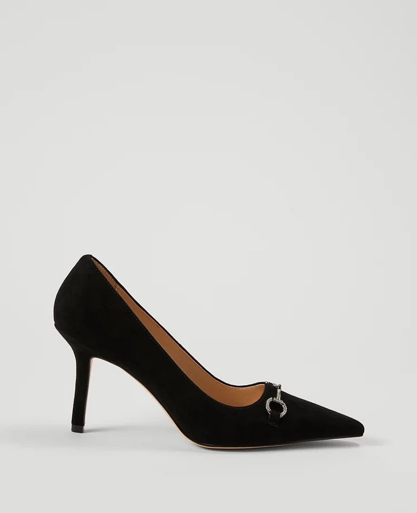 Ann Taylor Crystal Chainbit Nip Toe Suede Pump Women's