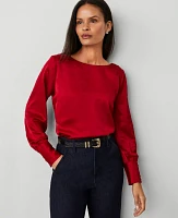 Ann Taylor Petite Satin Clip Crew Neck Blouse Gingham Red Women's