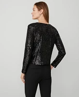 Ann Taylor Petite Sequin Popover Top Black Women's