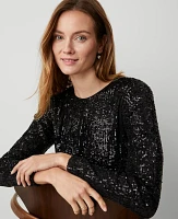 Ann Taylor Petite Sequin Popover Top Black Women's