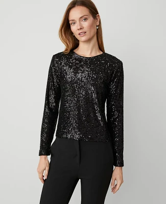 Ann Taylor Petite Sequin Popover Top Black Women's