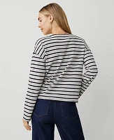 Ann Taylor Petite Stripe Relaxed Long Sleeve Top Night Sky Women's