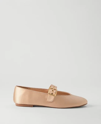 Ann Taylor Buckle Mary Jane Satin Flat Champagne Women's