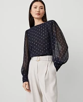 Ann Taylor Petite Metallic Clip Puff Sleeve Blouse Night Sky Women's