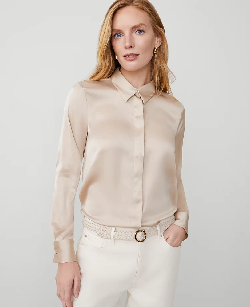 Ann Taylor Petite Satin Essential Shirt Women's