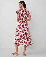 Ann Taylor Tropical Collared Midi Flare Dress Bright Cherry B Women's