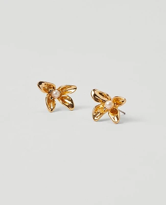 Ann Taylor Metal Flower Stud Earrings Goldtone Women's