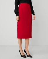 Ann Taylor Column Midi Pencil Skirt in Fluid Crepe Size 8 Gingham Red Women's