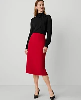 Ann Taylor Column Midi Pencil Skirt in Fluid Crepe Size 8 Gingham Red Women's