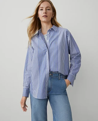 Ann Taylor Striped Oversized Shirt Deep Grotto Women's