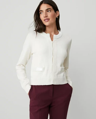 Ann Taylor Paillette Trim Cardigan Size XL Winter White Women's