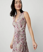 Ann Taylor Floral Ruched Flare Dress Orchid Glow Women's