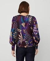 Ann Taylor Petite Botanical Puff Sleeve Blouse Plum Burst Women's