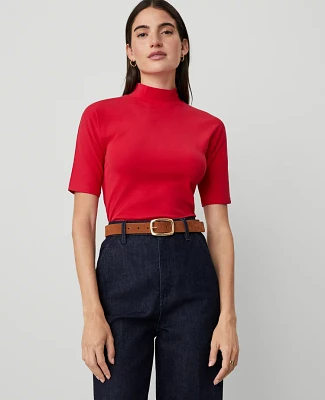 Ann Taylor Petite Mock Neck Elbow Sleeve Top Iconic Red Women's