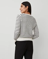 Ann Taylor Striped Textured Cardigan White/Black Multi Women's