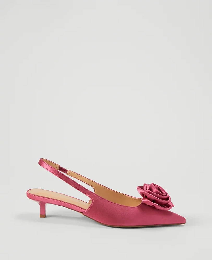 Ann Taylor Rosette Satin Slingback Pump Women's