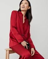 Ann Taylor The Petite Longline Blazer Satin Gingham Red Women's