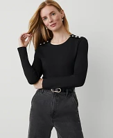 Ann Taylor Petite Button-Shoulder Ponte Top Women's