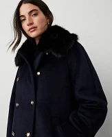 Ann Taylor Petite Faux Fur Collar Double Breasted Swing Coat Night Sky Women's