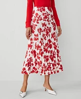 Ann Taylor Tropical Pleated Skirt Bright Cherry Women's