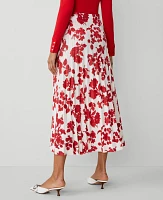 Ann Taylor Tropical Pleated Skirt Bright Cherry Women's