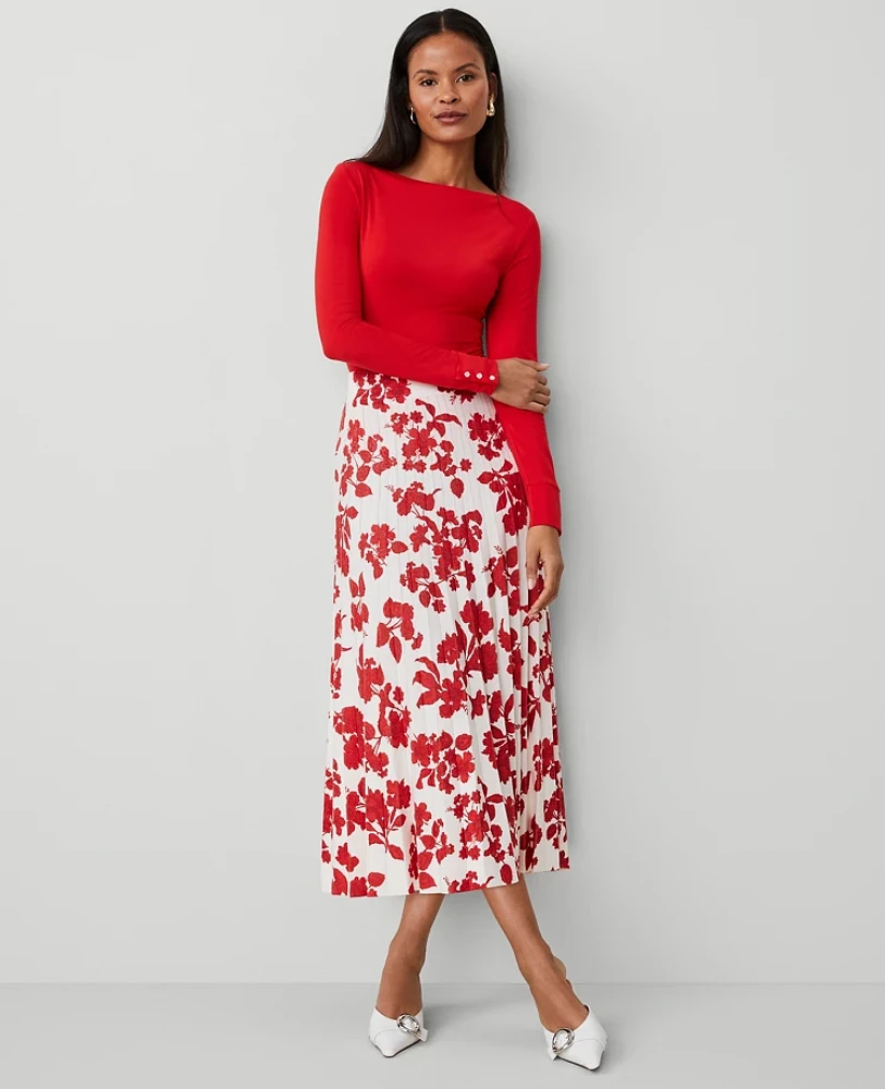 Ann Taylor Tropical Pleated Skirt Bright Cherry Women's