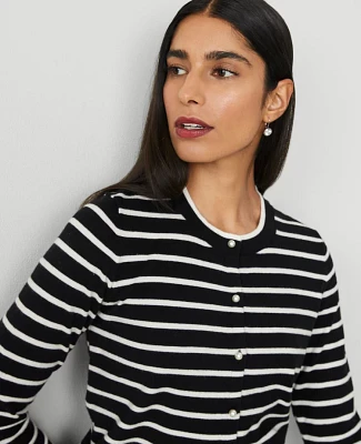 Ann Taylor Petite Stripe Cardigan Black Women's