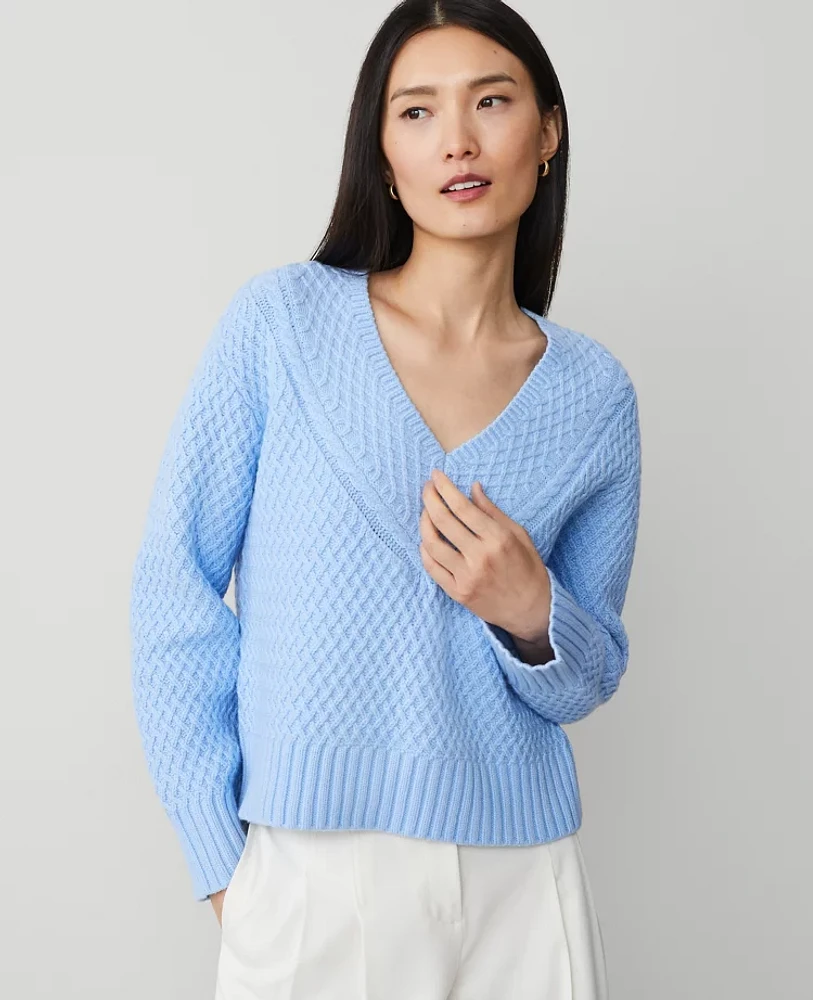 Ann Taylor Geo Stitch V-Neck Sweater Women's