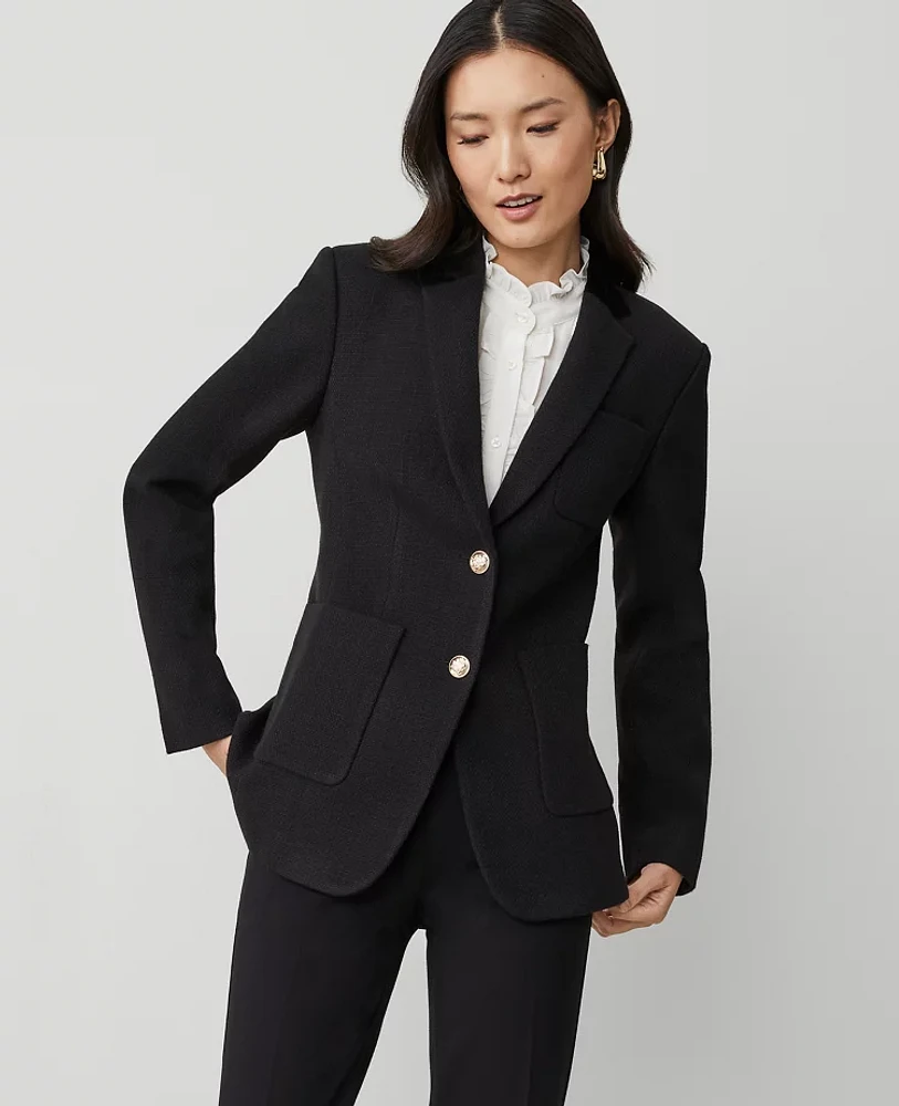 Ann Taylor The Petite Greenwich Blazer Basketweave & Velvet Black Women's