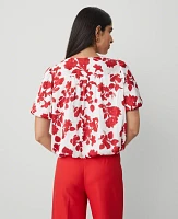 Ann Taylor Tropical Bubble Hem Wrap Blouse Bright Cherry B Women's