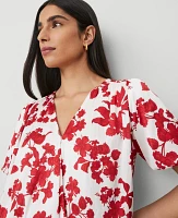 Ann Taylor Tropical Bubble Hem Wrap Blouse Bright Cherry B Women's