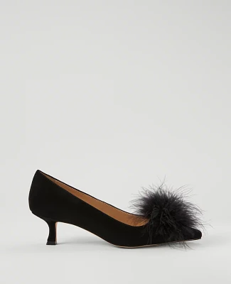 Ann Taylor Nip-Toe Kitten-Heel Suede Feather Pump Black Women's