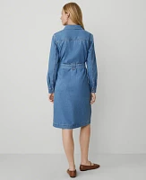 Ann Taylor Denim Collared Column Midi Dress Bright Medium Stone Wash Women's