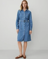 Ann Taylor Denim Collared Column Midi Dress Bright Medium Stone Wash Women's