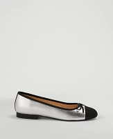 Ann Taylor Cap Toe Metallic Ballet Flat Silver Women's