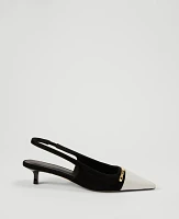 Ann Taylor Cap Toe Hardware Suede Slingback Pump Black Women's