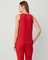 Ann Taylor Petite Shine Woven Mixed Media Shell Top Size 2XS Iconic Red Women's