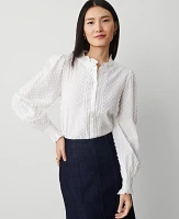 Ann Taylor Clip Cutout Smocked Cuff Blouse White Women's