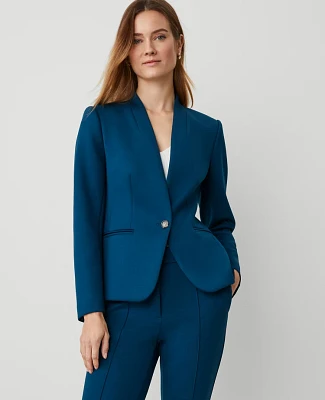 Ann Taylor The Petite Cutaway Blazer Double Knit Sea Storm Women's